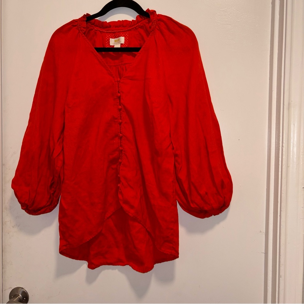 Anthropologie Maeve The Audie Linen Puff Sleeve Oversized Blouse Canary Spring S